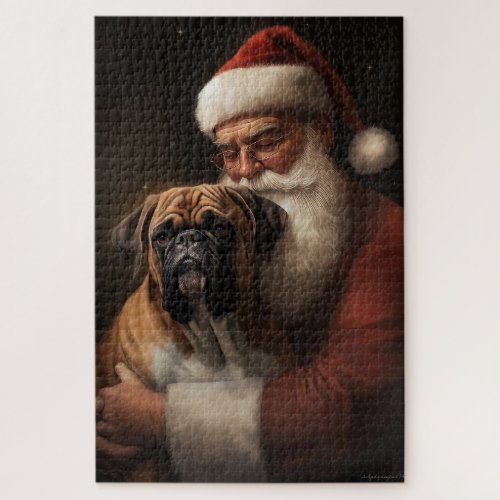 Boxer With Santa Claus Festive Christmas Jigsaw Puzzle