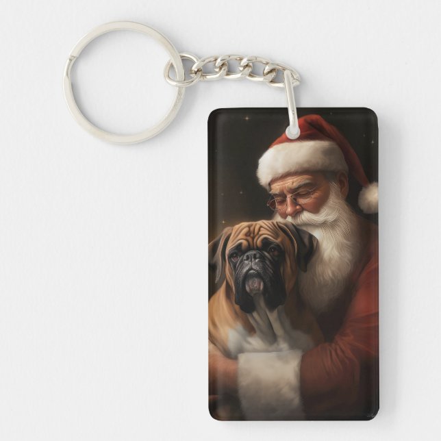 Boxer With Santa Claus Festive Christmas Keychain (Front)