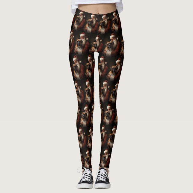 Boxer With Santa Claus Festive Christmas Leggings (Front)