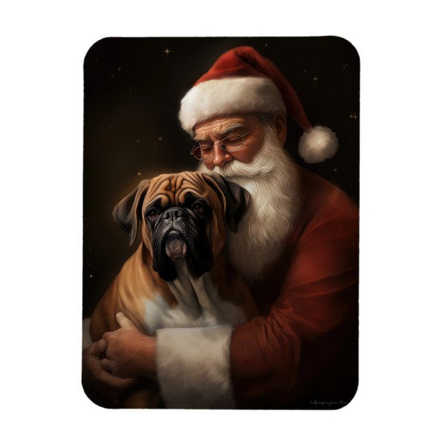 Boxer With Santa Claus Festive Christmas Magnet (Vertical)