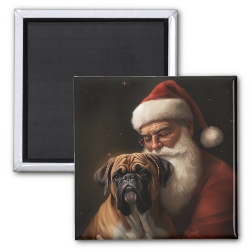Boxer With Santa Claus Festive Christmas Magnet