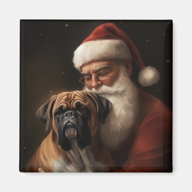 Boxer With Santa Claus Festive Christmas Magnet (Front)