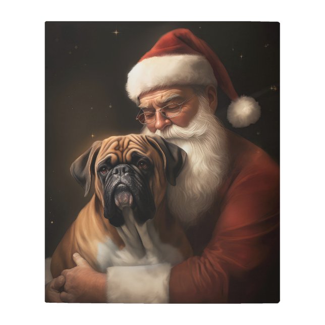 Boxer With Santa Claus Festive Christmas Metal Print (Front)