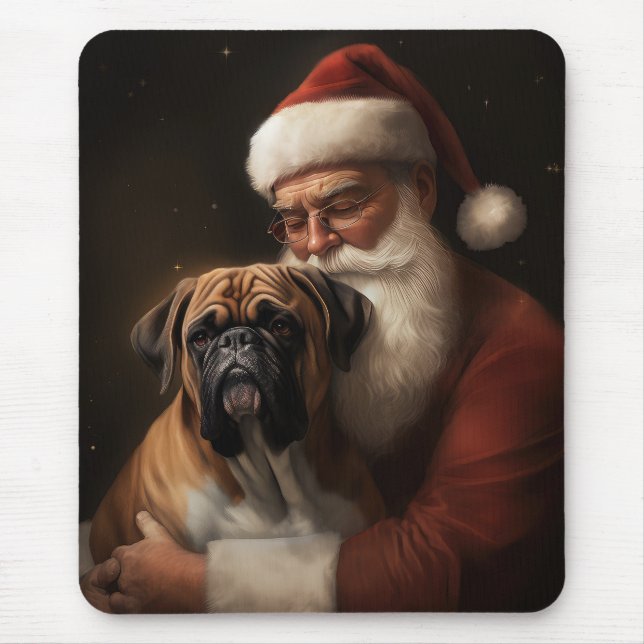 Boxer With Santa Claus Festive Christmas Mouse Pad (Front)