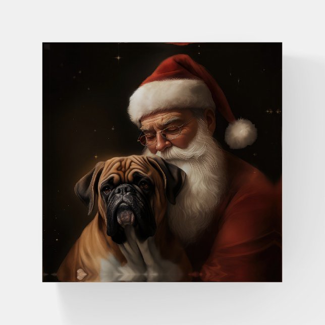 Boxer With Santa Claus Festive Christmas Paperweight (Front)
