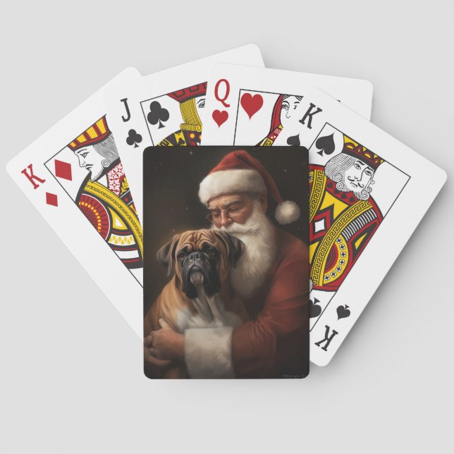 Boxer With Santa Claus Festive Christmas Poker Cards (Back)