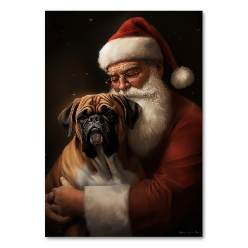 Boxer With Santa Claus Festive Christmas Table Number