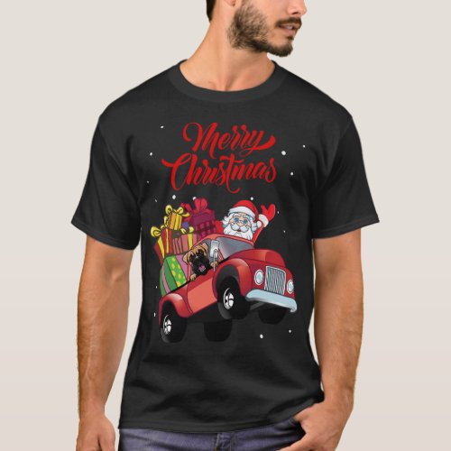 Boxer With Santa Claus In Red Truck Dog T_Shirt