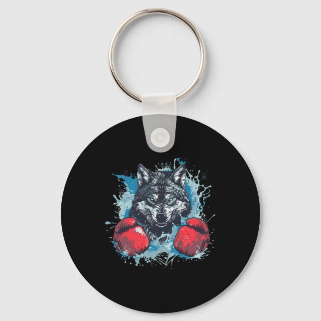 Boxer Wolf With Boxing Gloves Kickboxing Funny Box Keychain (Front)