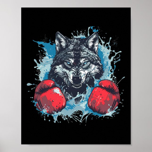Boxer Wolf With Boxing Gloves Kickboxing Funny Box Poster (Front)