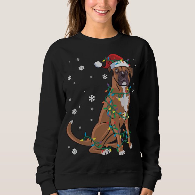 Boxer Wrapped In Christmas Lights Dog Sweatshirt (Front)
