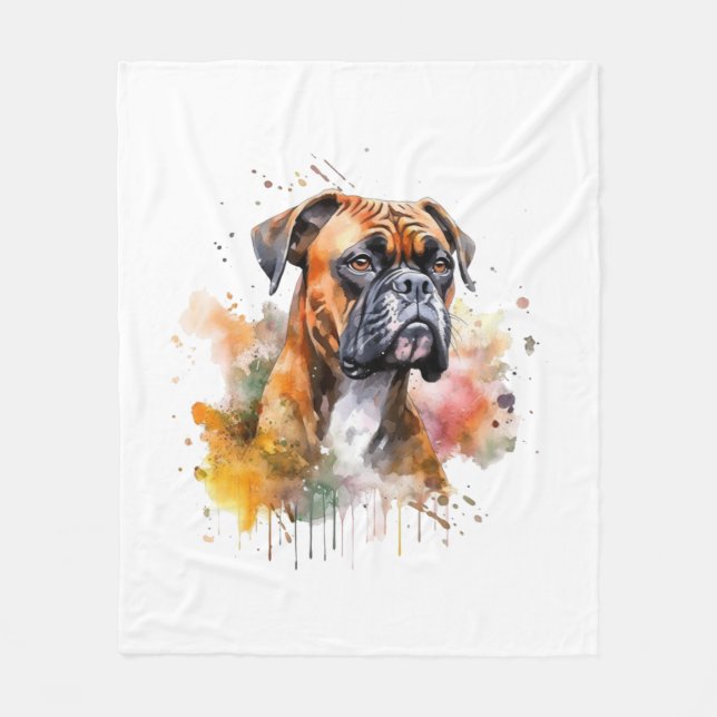 BoxerLove Watercolor Artwork - Loyal Canine Breed Fleece Blanket (Front)