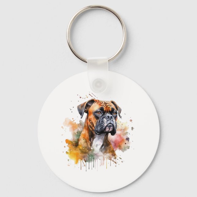 BoxerLove Watercolor Artwork - Loyal Canine Breed Keychain (Front)