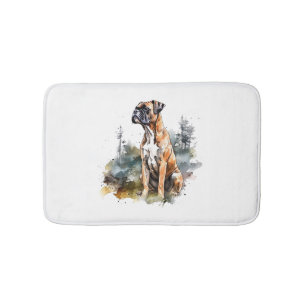 BoxerLoveArt Vibrant Watercolor Painting of Loyal Bath Mat