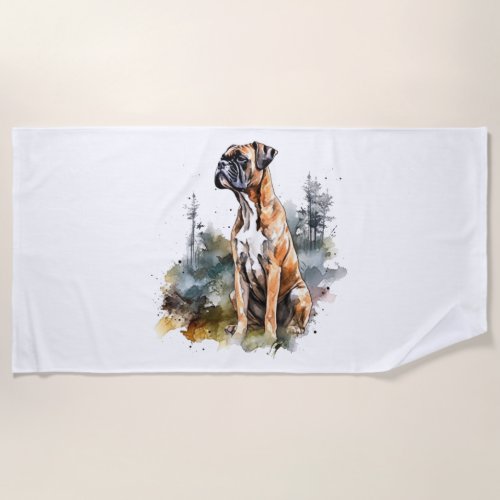 BoxerLoveArt Vibrant Watercolor Painting of Loyal  Beach Towel