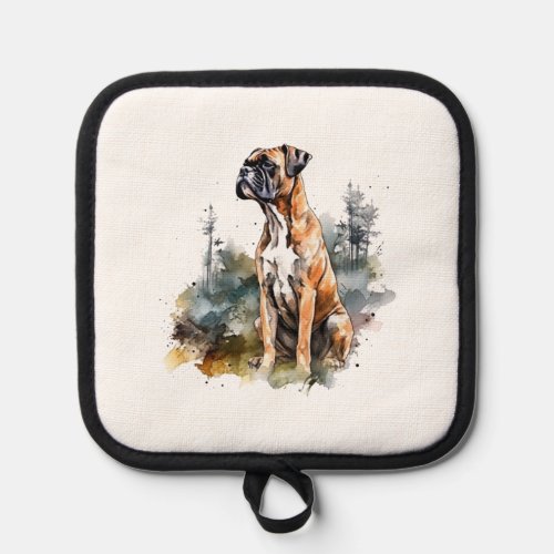 BoxerLoveArt Vibrant Watercolor Painting of Loyal  Pot Holder