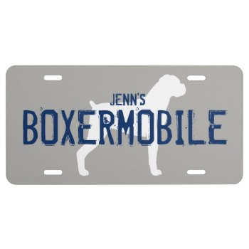 Boxermobile Boxer Dog Silhouette With Text License Plate by jennsdoodleworld at Zazzle