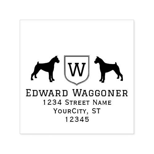 Boxers Dogs Initial Monogram Name Address Self_inking Stamp