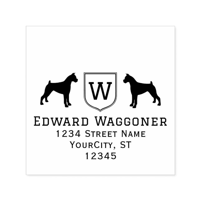 Boxers Dogs Initial Monogram Name Address Self-inking Stamp (Design)