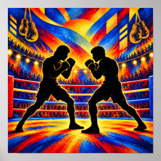 Boxers in Combat Silhouette Poster