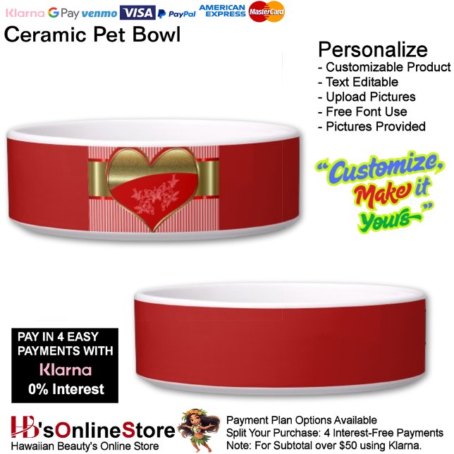 Boxes of Hearts Ceramic Feeding Mealtime Needs Bowl (Boxes of Hearts Ceramic Feeding Mealtime Needs Pet Bowl.)