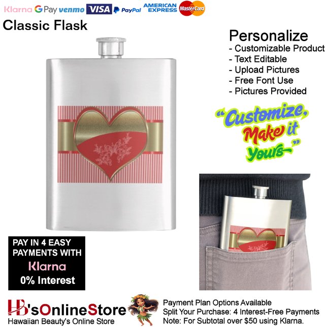 Boxes of Hearts Classic Flask Beverage Container (Boxes of Hearts Classic Flask Beverage Container.)