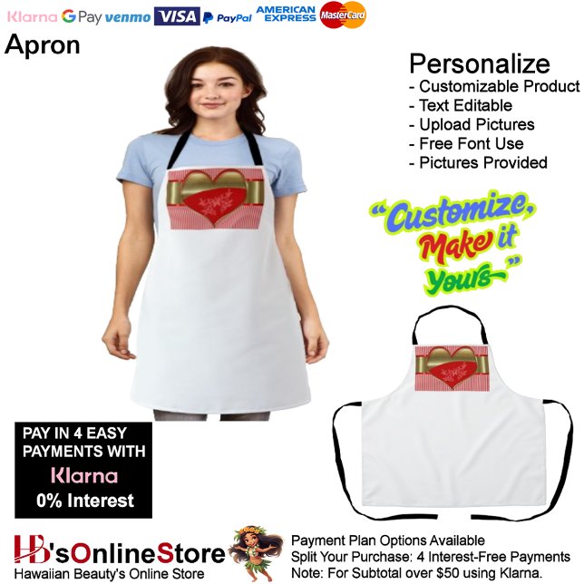 Boxes of Hearts Print Apron with White Background (Boxes of Hearts Kitchen Cooking Mess Free Apron.)