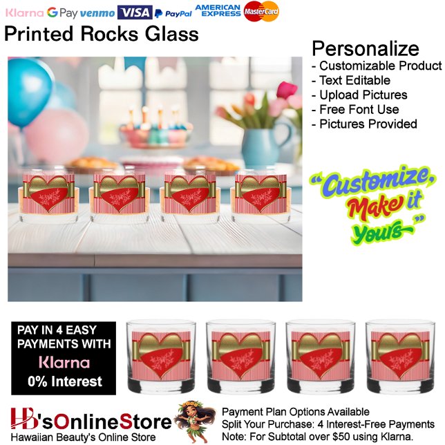 Boxes of Hearts Rock Glass Drinkware Set of 4 (Boxes of Hearts Rock Glass Drinkware Set of 4.)