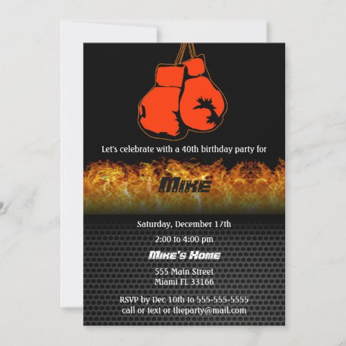 Boxing Adult Birthday Party Invitation