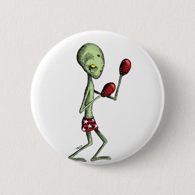 Boxing Alien Pinback Button (Front)