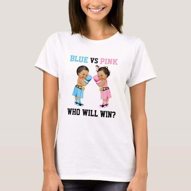 Boxing Babies Boy Girl Gender Reveal Blue or Pink T-Shirt (Front)