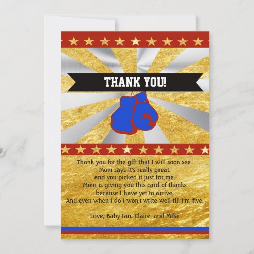 Boxing Baby Shower Thank You Card Note Gold