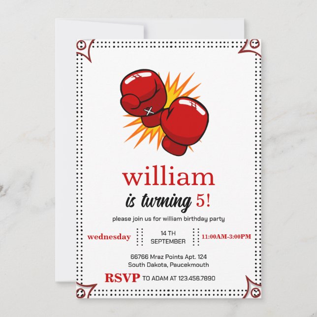 boxing birthday 5th 4th 6th 7th 8th 9th 10th invitation (Front)