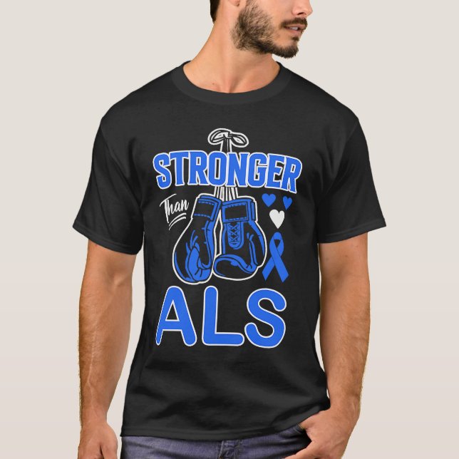 Boxing Boxer Stronger Than ALS Awareness T-Shirt (Front)