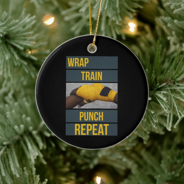 Boxing Boxer Training Quote Wrap Train Repeat Ceramic Ornament (Tree)