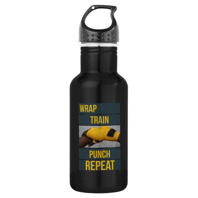 Boxing Boxer Training Quote Wrap Train Repeat Stainless Steel Water Bottle (Front)