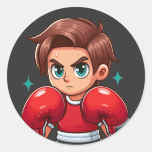 boxing boy classic round sticker