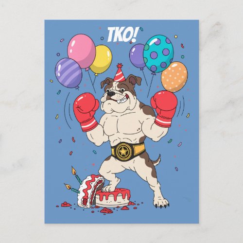 Boxing Bulldog TKO Birthday Send-Off Art Postcard