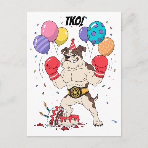 Boxing Bulldog TKO Birthday Send-Off Art Postcard