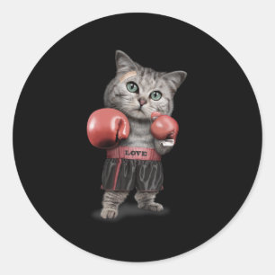 Boxing cat classic round sticker