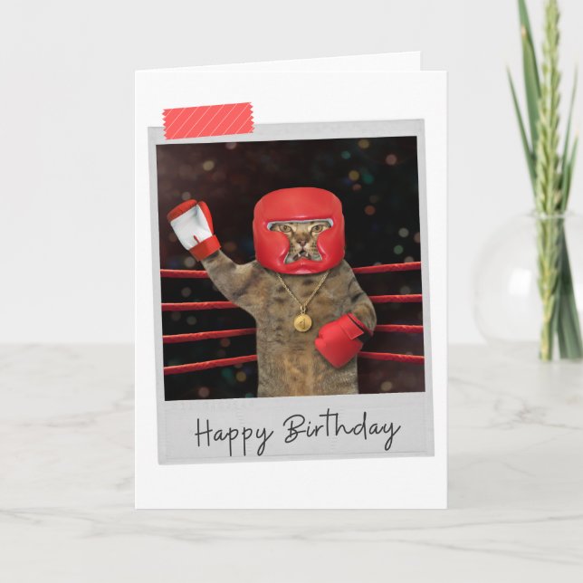 Boxing Cat Funny Birthday Card (Front)