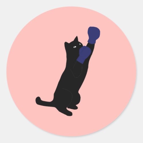 Boxing Cat with Blue Gloves Classic Round Sticker