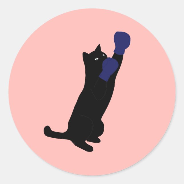 Boxing Cat with Blue Gloves Classic Round Sticker (Front)
