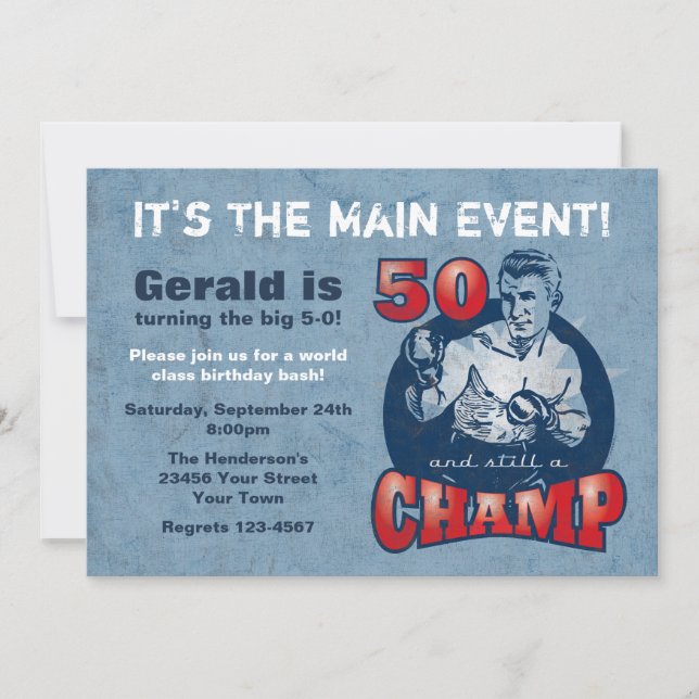 Boxing Champ 50th Birthday Party Invitation (Front)