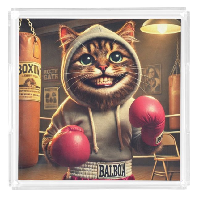 Boxing Champ? - Cat with boxing gloves Acrylic Tray (Front)