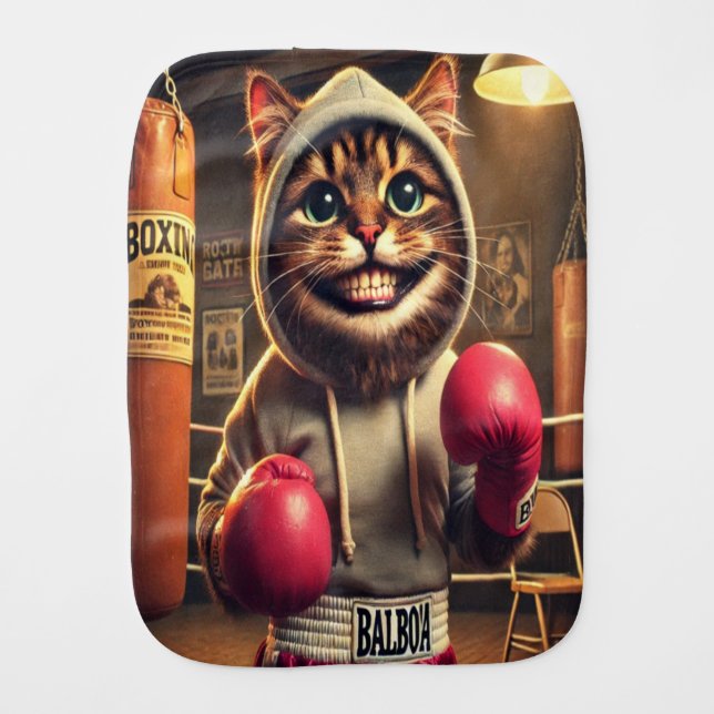 Boxing Champ? - Cat with boxing gloves Baby Burp Cloth (Front)