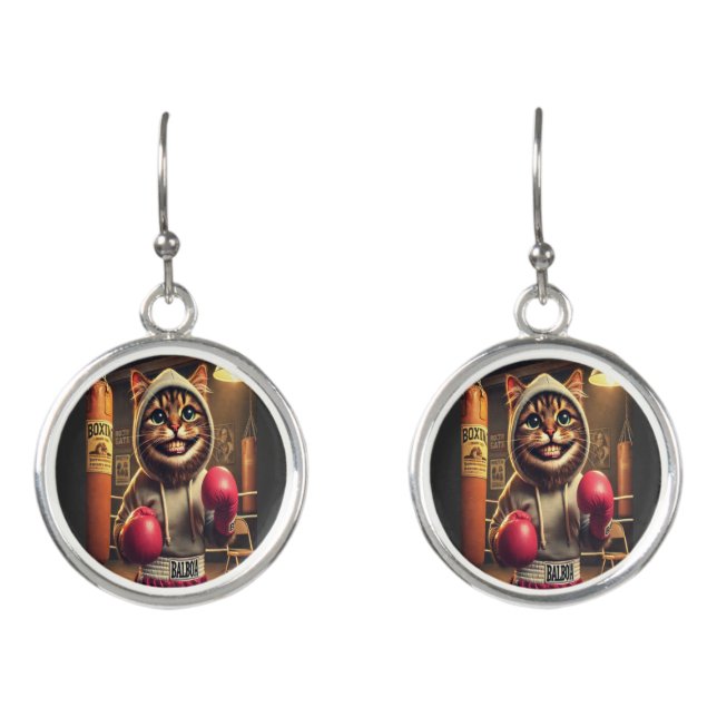 Boxing Champ? - Cat with boxing gloves Earrings (Front)