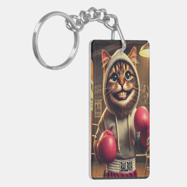 Boxing Champ? - Cat with boxing gloves Keychain (Front Left)