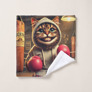 Boxing Champ? - Cat with boxing gloves Wash Cloth