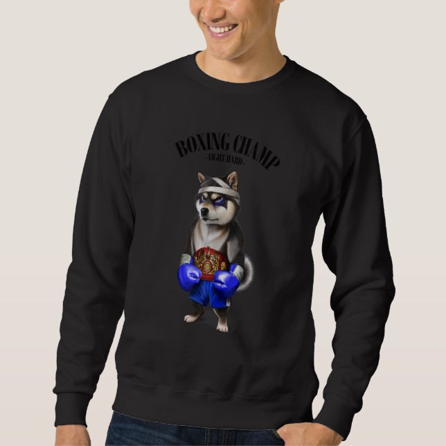Boxing Champion Black Shiba Dog Fighter Sweatshirt (Front)